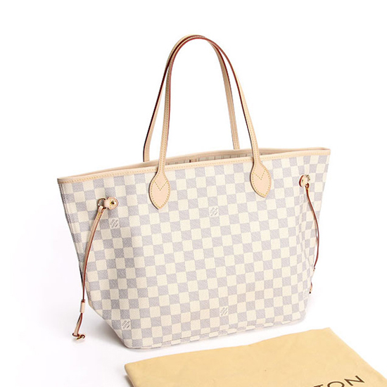Louis Vuitton N51107 Neverfull MM Shoulder Bag Damier Azur Canvas - Image 8